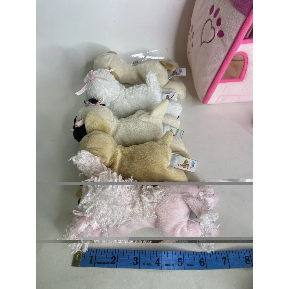 Unipak Plush Pink Dog House Playset with 5 Toy Dogs Puppies Stuffed Animals